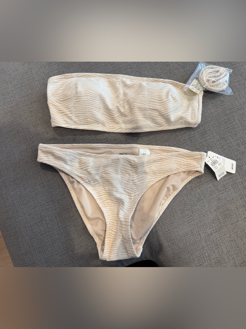 American Eagle(Arie) Outfitters Beige Textured Bandeau Bikini Set